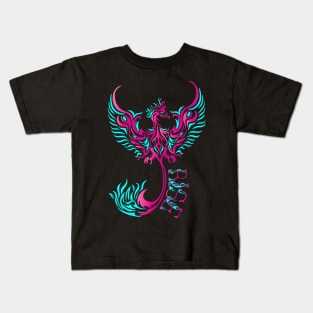 Rise up like a Phoenix from the ashes. Pink and Blue Phoenix in a Tribal / Tattoo Art style Kids T-Shirt